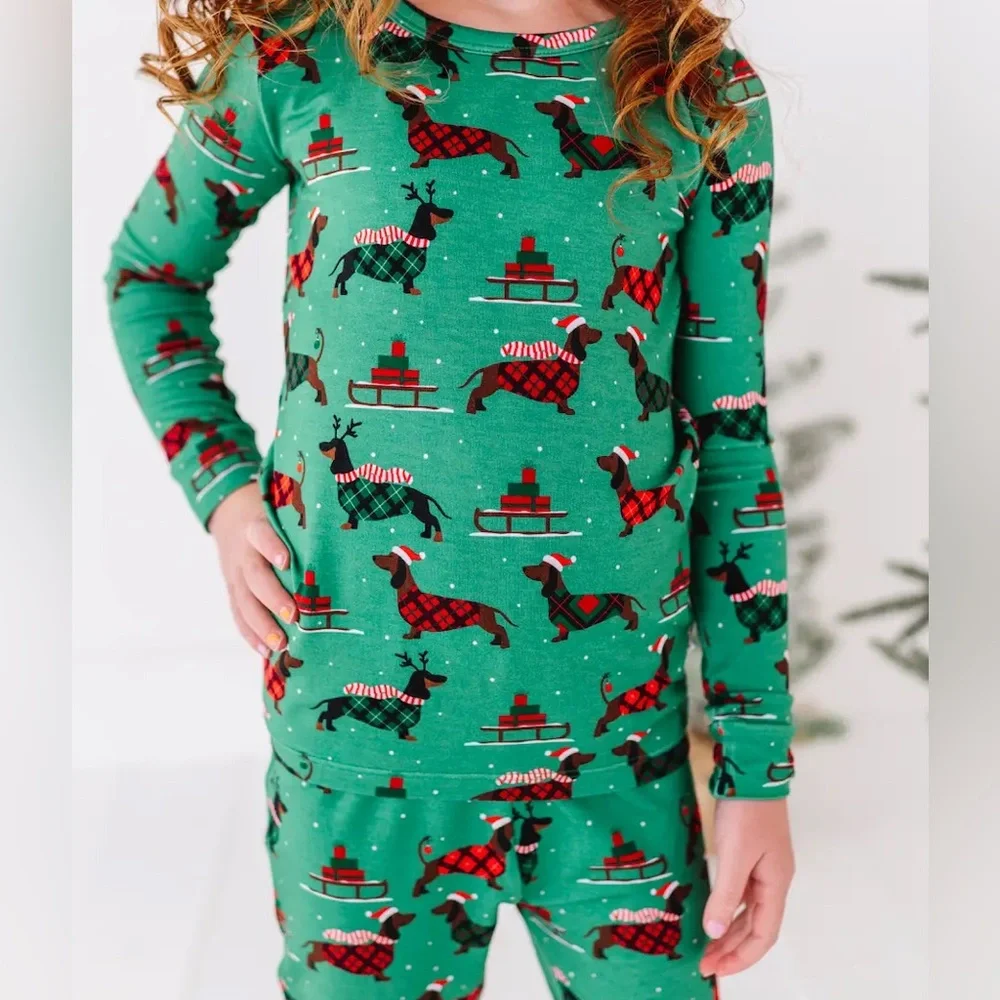 🎄 Bird and Bean Christmas Dogs Tartan Bamboo Pajama Set 2 4